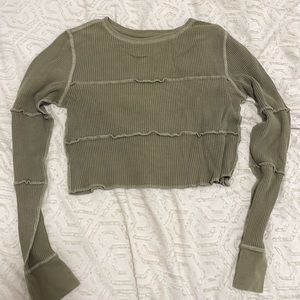 Urban Outfitters Green Waffle Knit Long Sleeve Shirt